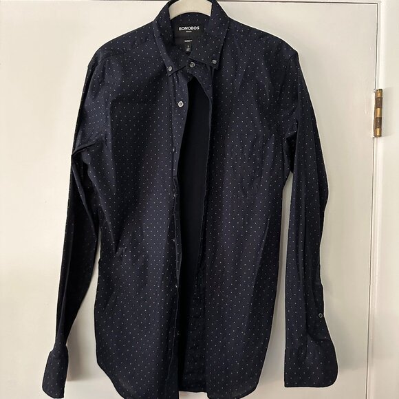 Dark Blue Dotted Bonobos Button Down Shirt Mens - Picture 1 of 6